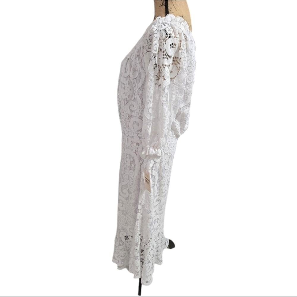 Nanette Lepore Off Shoulder Leave Overlay‎ White Wedding Beach Dress Size 14 New - Picture 4 of 8